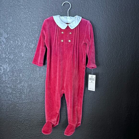 NWT Ralph Lauren Pleated Velour Red-Footed Coverall Baby Boy 9 month - Picture 2 of 6
